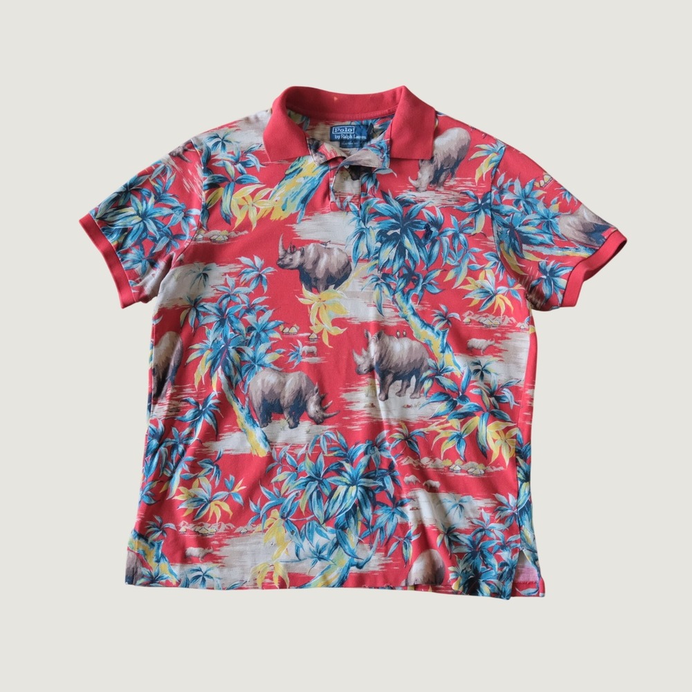 Polo Ralph Lauren‎ Rhino Shirt Mens Red Tropical Safari Custom Fit Large Polo